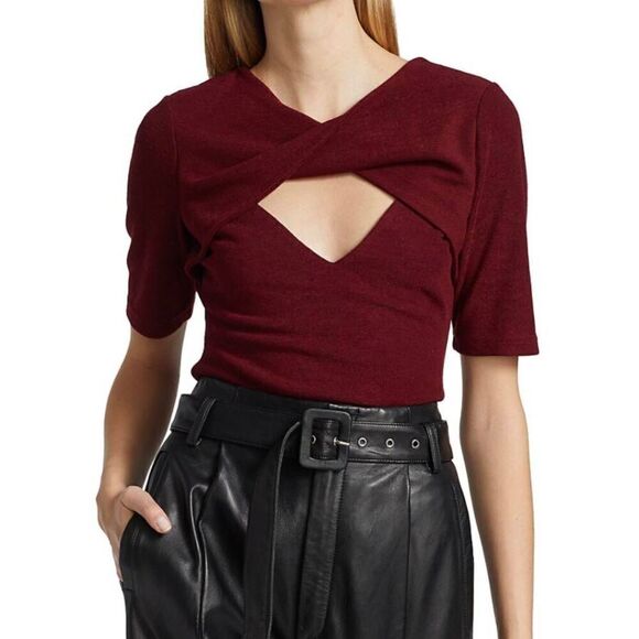 Acler Brighton twist jersey top in burgundy size US 4 - Picture 1 of 8
